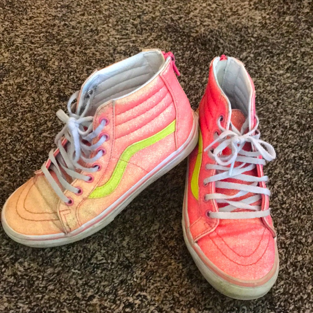 Neon Pink Glitter Vans. Youth 2.